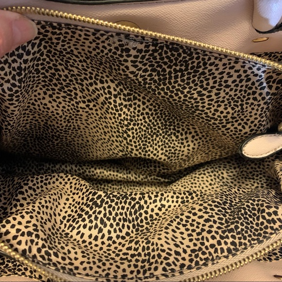 BLUSH PINK purse with rope trim and rope trim strap. Beautiful leopard interior. - Picture 7 of 16